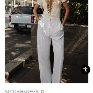 Zara White Pleated Wide Leg Pants